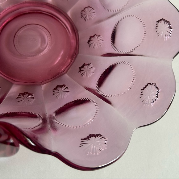 Vintage Fenton Glass Dusty Rose Reverse Stars and Sun Scalloped Edge Basket - Picture 9 of 10